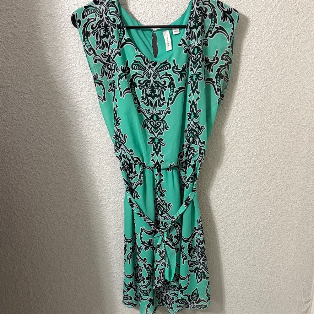 Tacera Green and Black Ornate Midi Dress